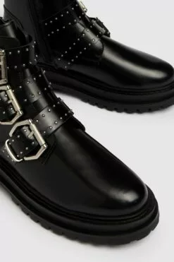 Schuh Alyssa Lederstiefel Mit Schnallenriemen, Schwarz -Winterschuhe Verkaufs-Shop A65982s4