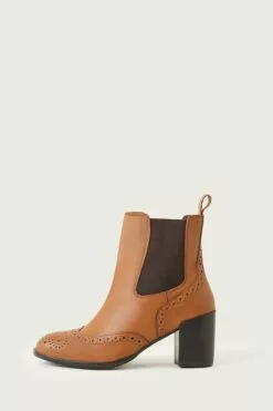 Winterschuhe Verkaufs-Shop 44 Monsoon Klassische Lederstiefel Im Budapester-Stil Mit Absatz, Braun